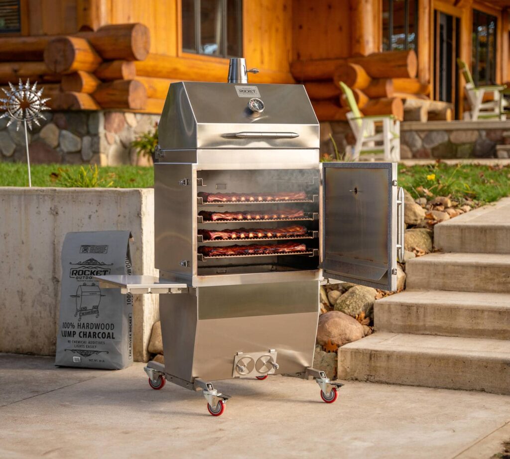 Rocket outdoors medium smoker baker log cabin patio