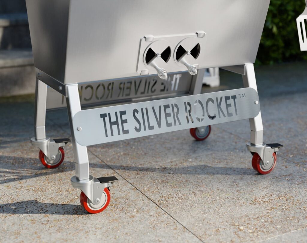 Silver Rocket Grill Base With Branded Plate and Caster Wheels