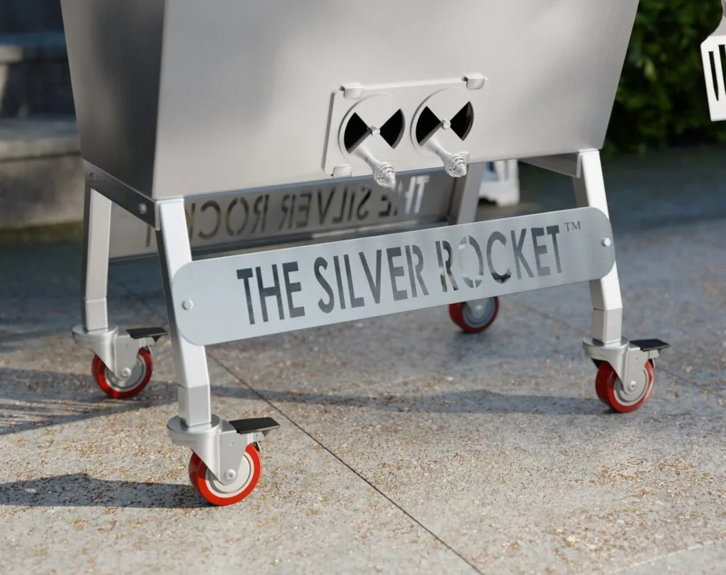 Silver Rocket Grill Base With Branded Plate and Caster Wheels