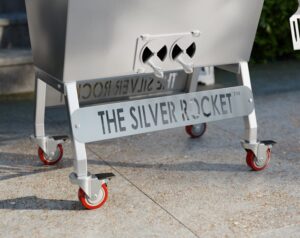 Silver Rocket Grill Base With Branded Plate and Caster Wheels