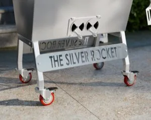 Silver Rocket Grill Base With Branded Plate and Caster Wheels