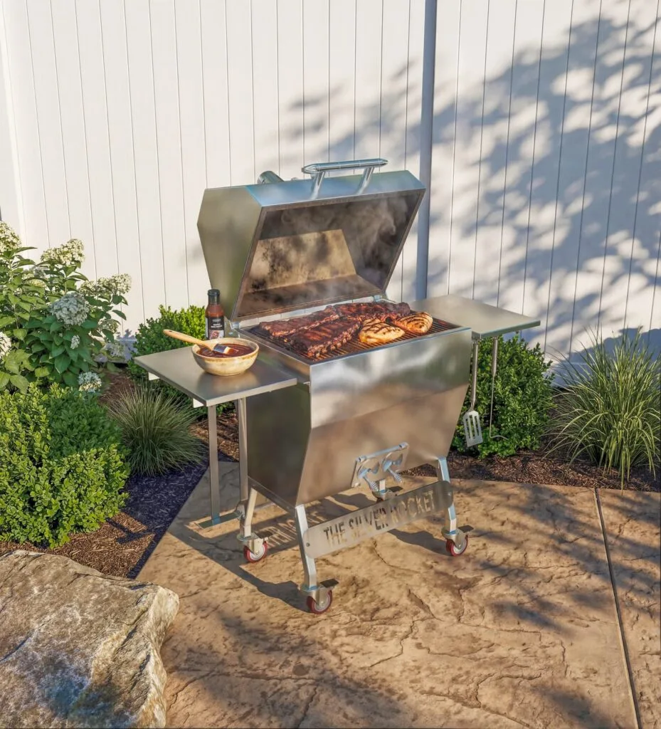 Silver Rocket Medium Grill Smoking Ribs With Open Lid