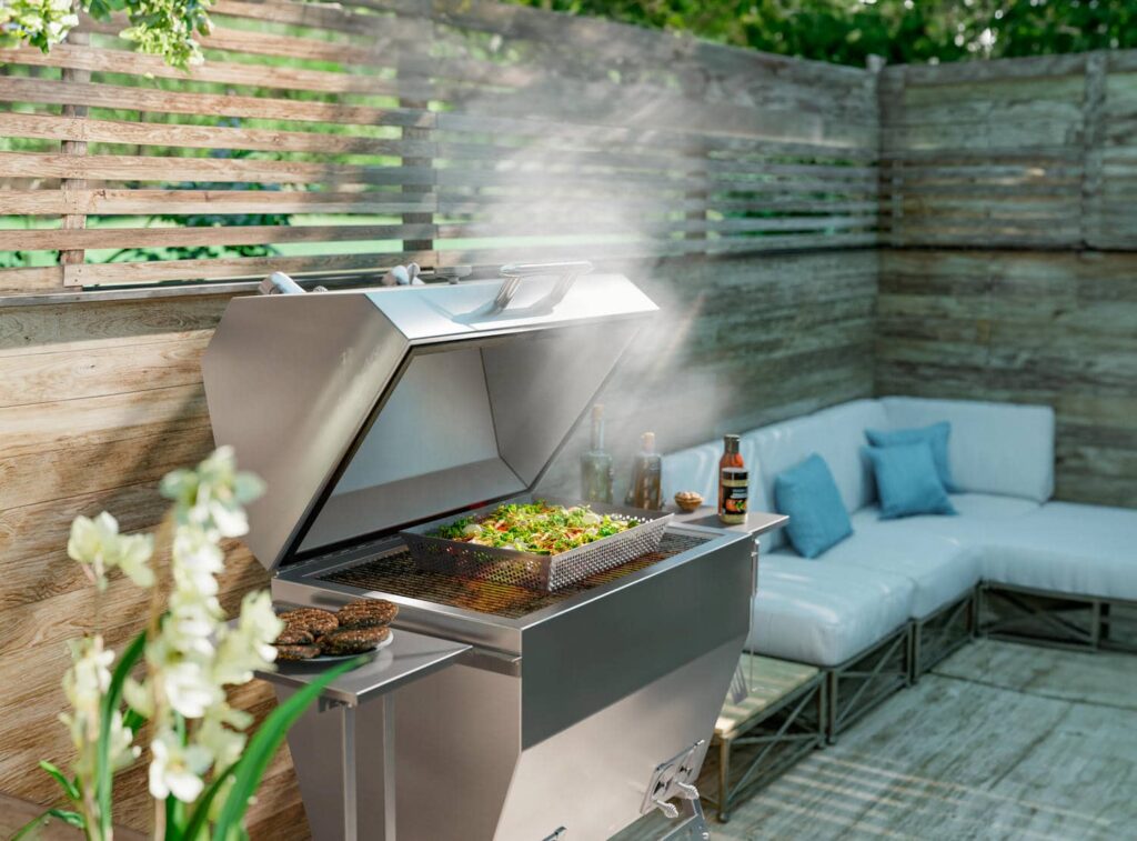 Silver Rocket Large Smoker Grilling Vegetables and Burgers