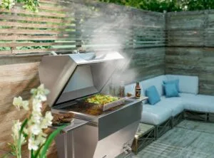 Silver Rocket Large Smoker Grilling Vegetables and Burgers